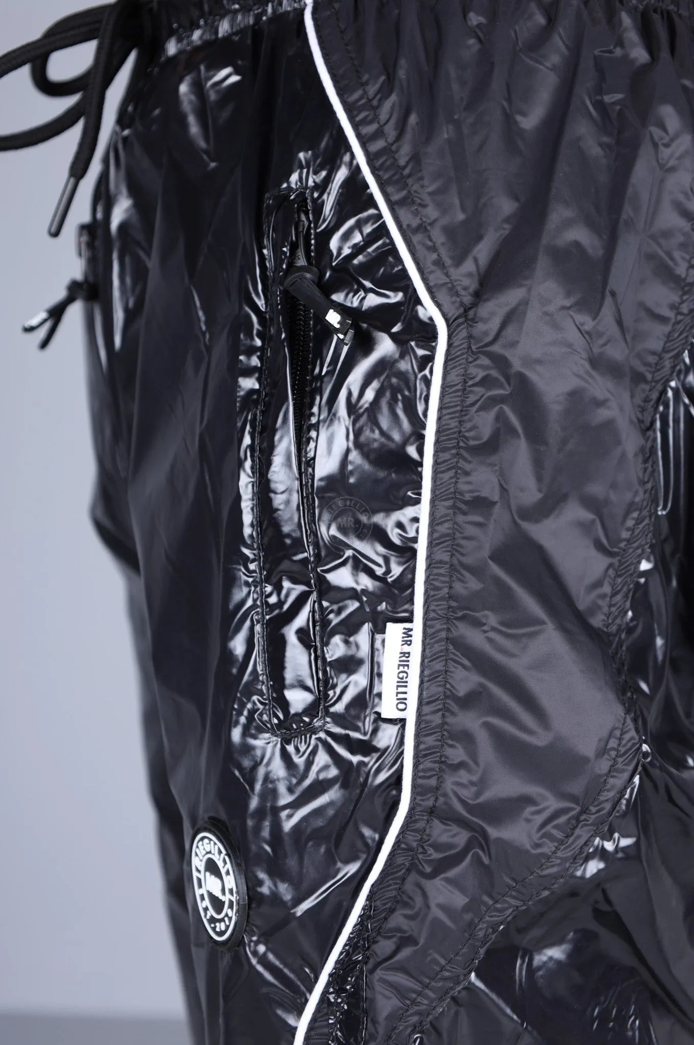 Shiny Nylon 24 Tracksuit Pants Thru Zip - Black