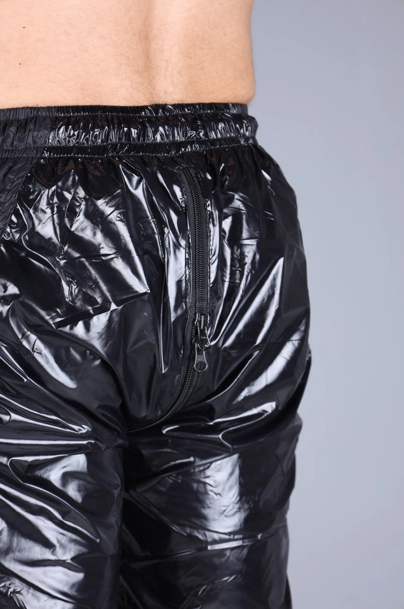 Shiny Nylon 24 Tracksuit Pants Thru Zip - Black