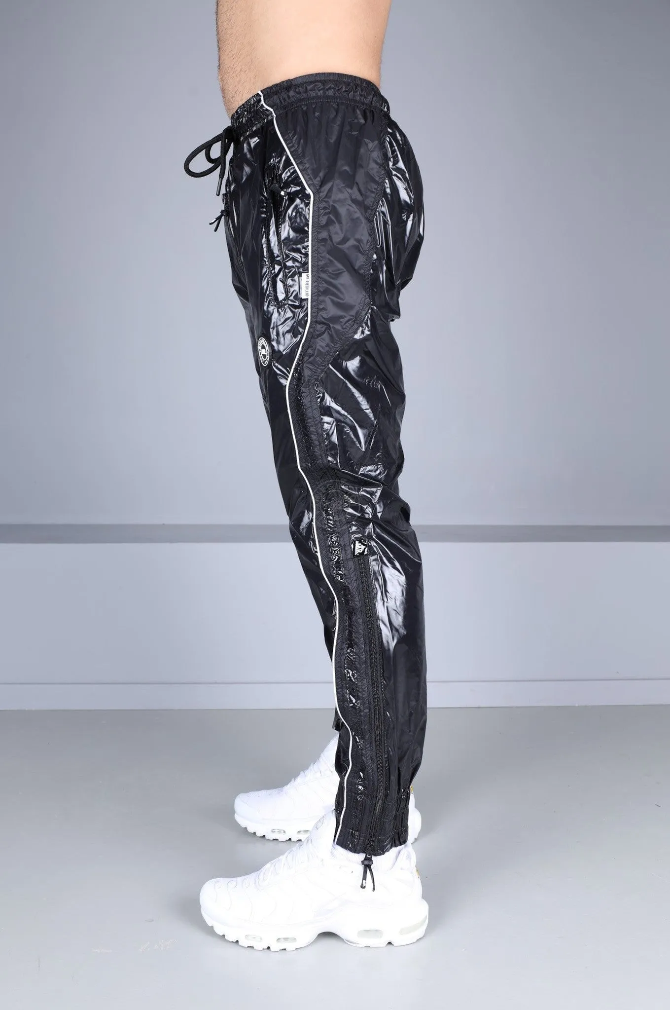 Shiny Nylon 24 Tracksuit Pants Thru Zip - Black