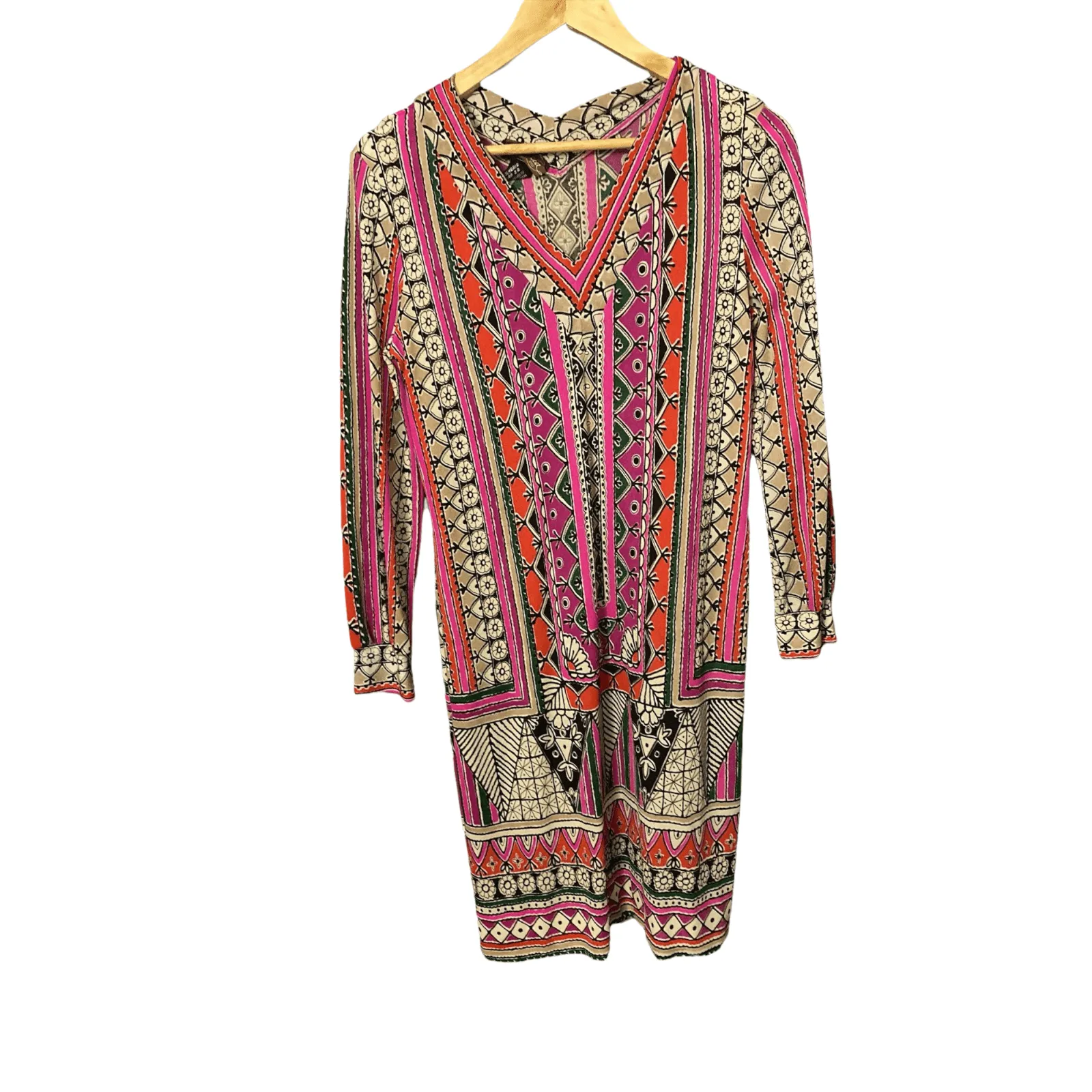 Siberia Multi-Coloured Long Sleeved Patterned Dress Size 46 UK Size 12