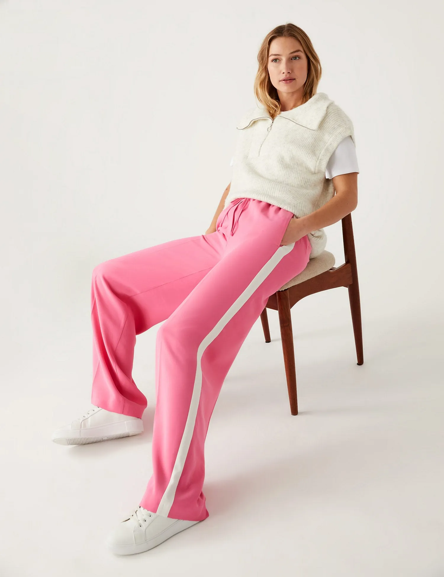 Side Stripe Drawstring Wide Leg Trousers