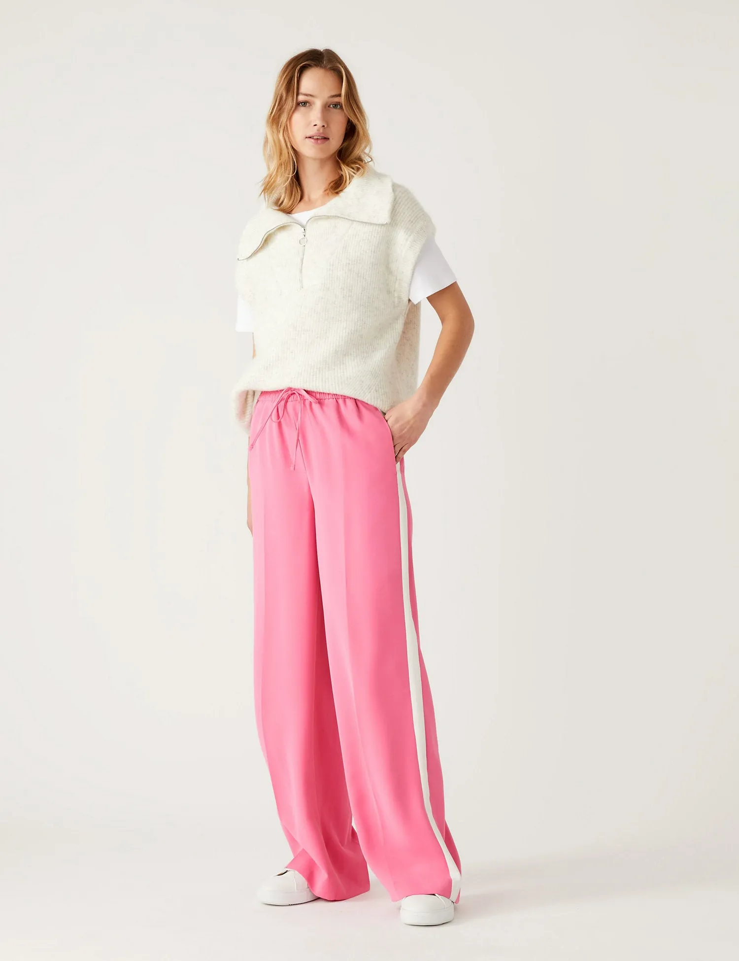 Side Stripe Drawstring Wide Leg Trousers