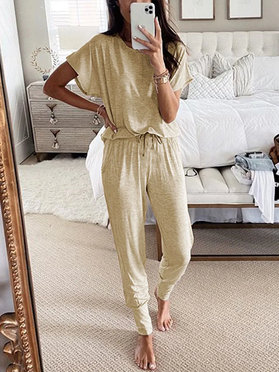 Simple Casual Loose Comfortable Soft Top Pants Suit