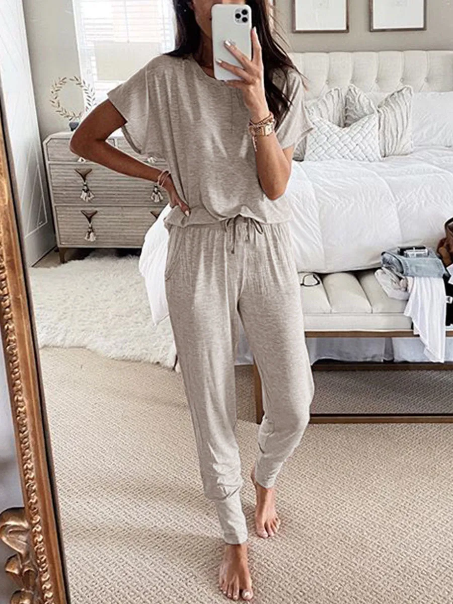 Simple Casual Loose Comfortable Soft Top Pants Suit