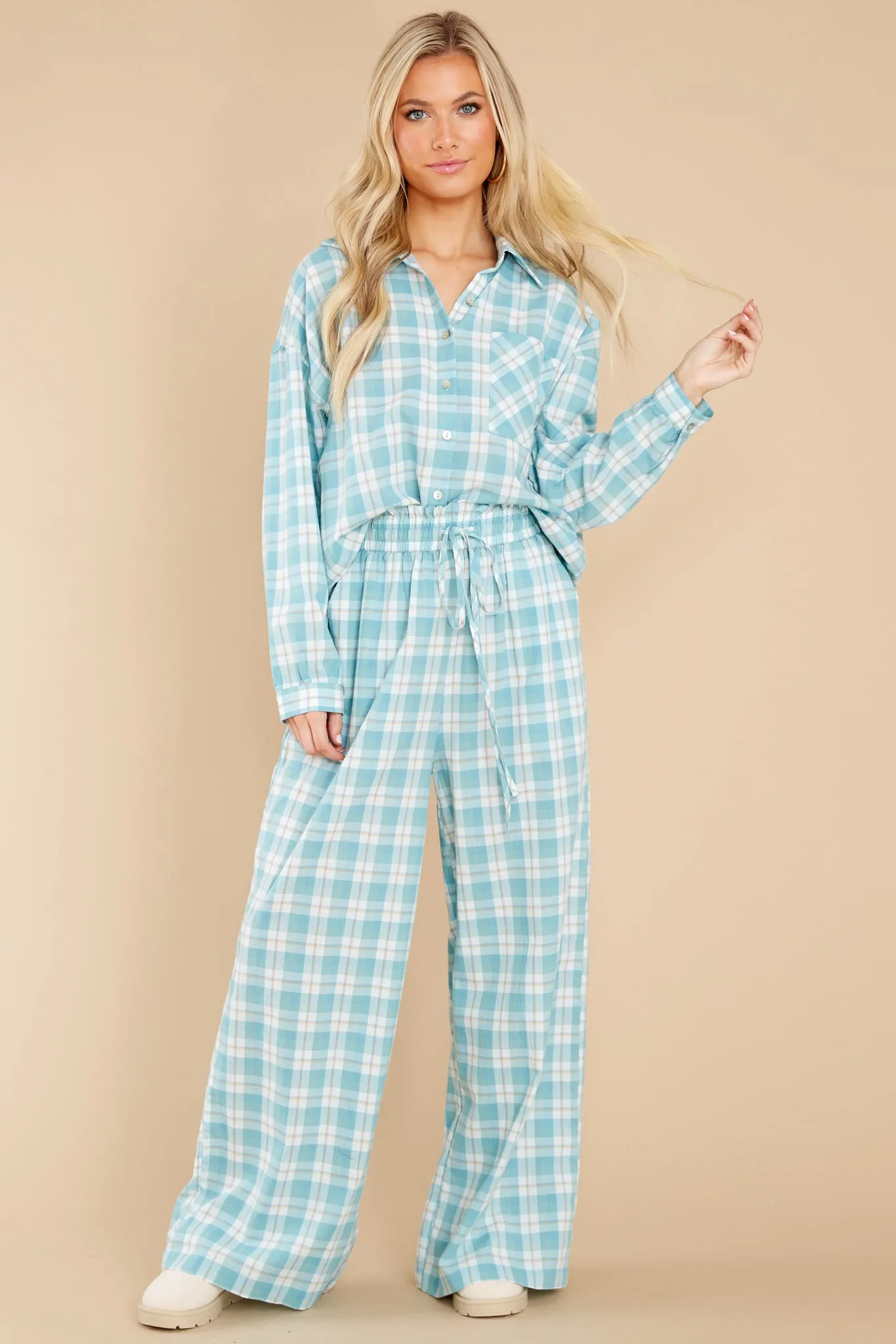 Snooze And Snuggle Teal Plaid Cotton Pajama Pants