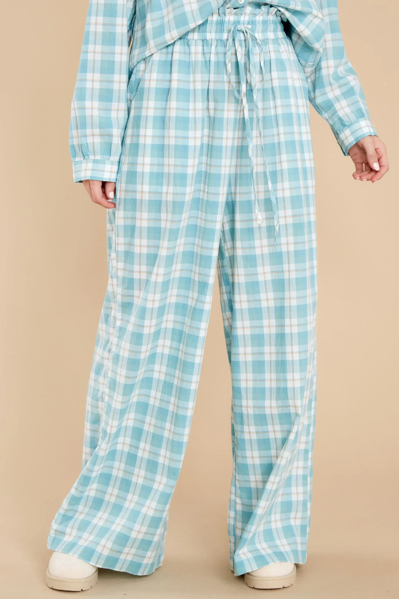 Snooze And Snuggle Teal Plaid Cotton Pajama Pants