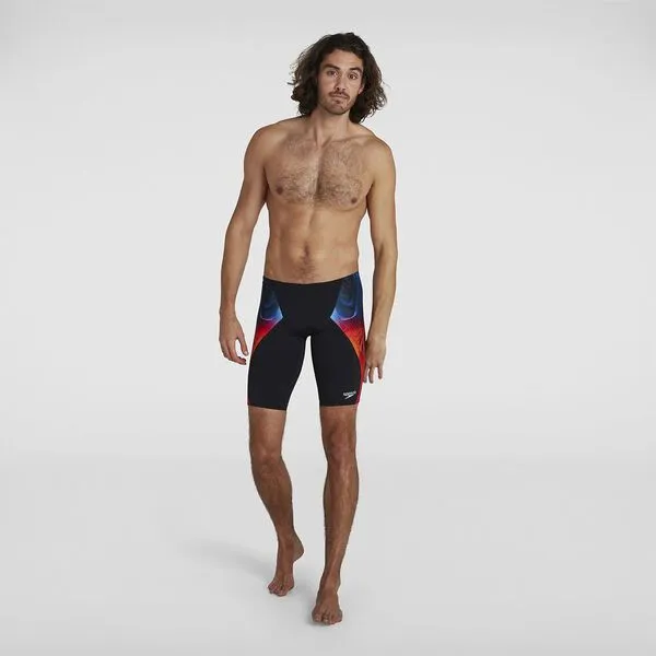 Speedo Mens Placement Digital V/Cut Jammer - Blk/Orange/Lt Adriatic/Blue