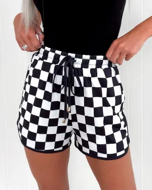 Sporty Checkered Shorts - Black