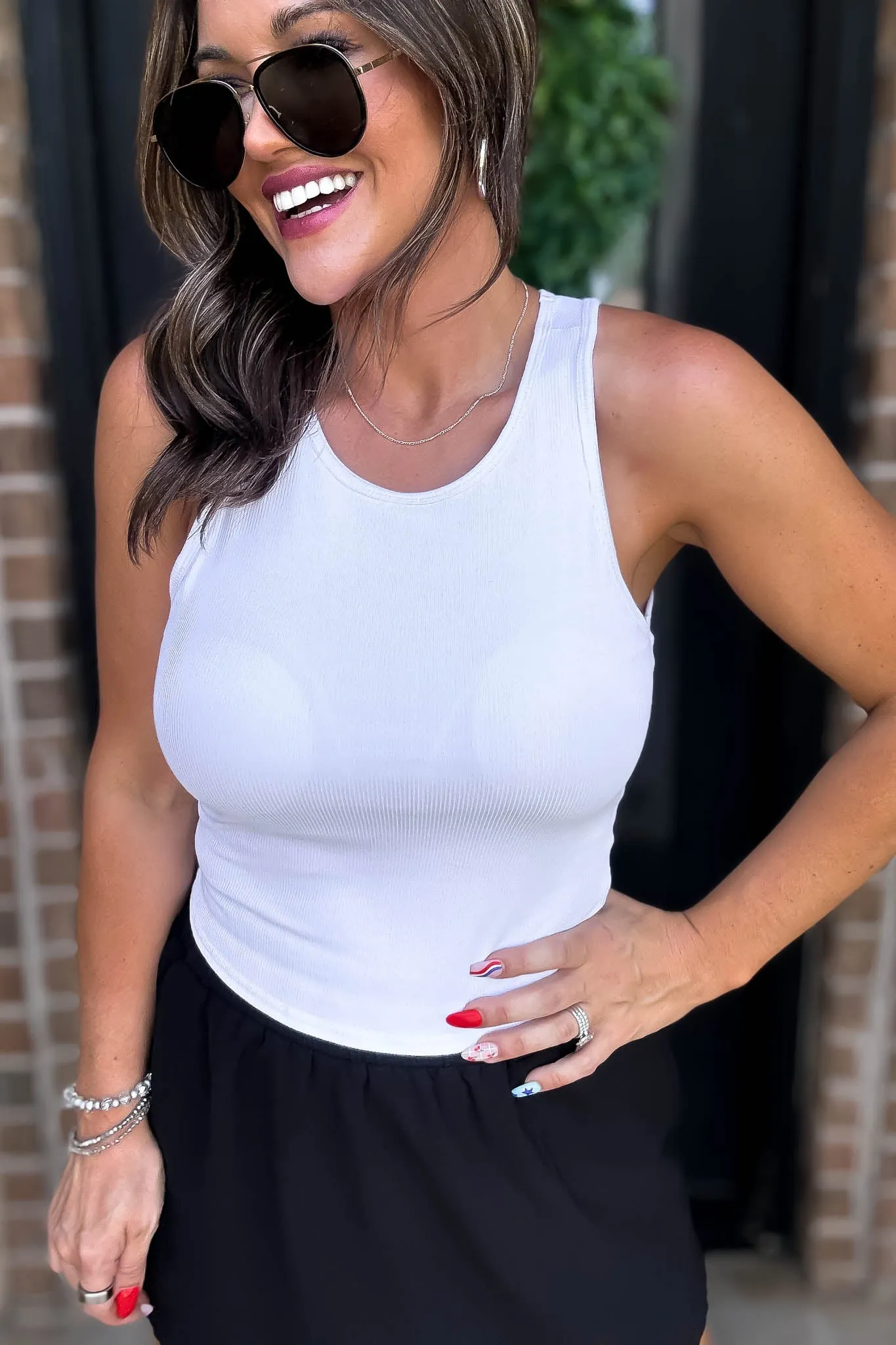 Sporty On The Go White Rib Tank