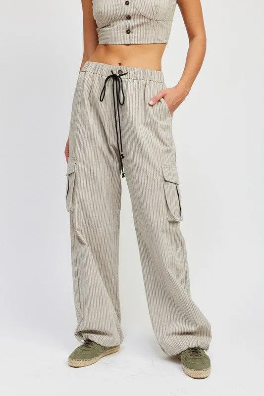 Striped Cargo Pants with Drawstring