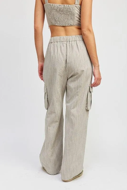 Striped Cargo Pants with Drawstring