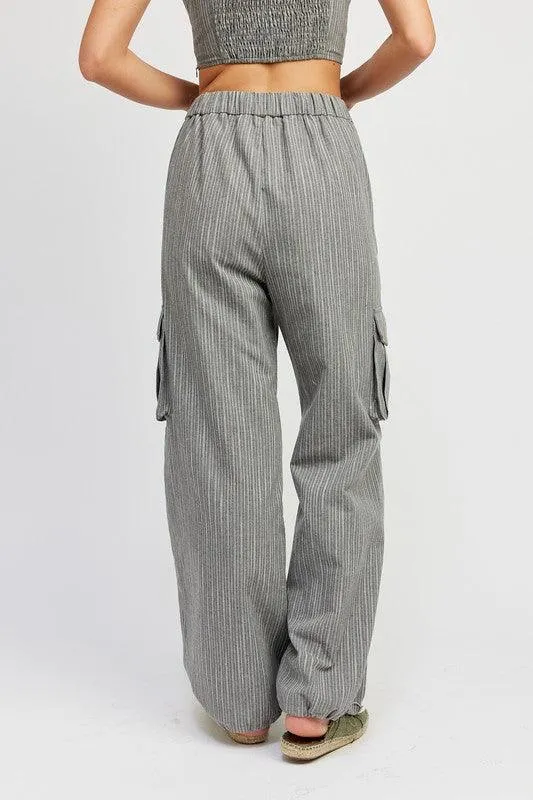 Striped Cargo Pants with Drawstring