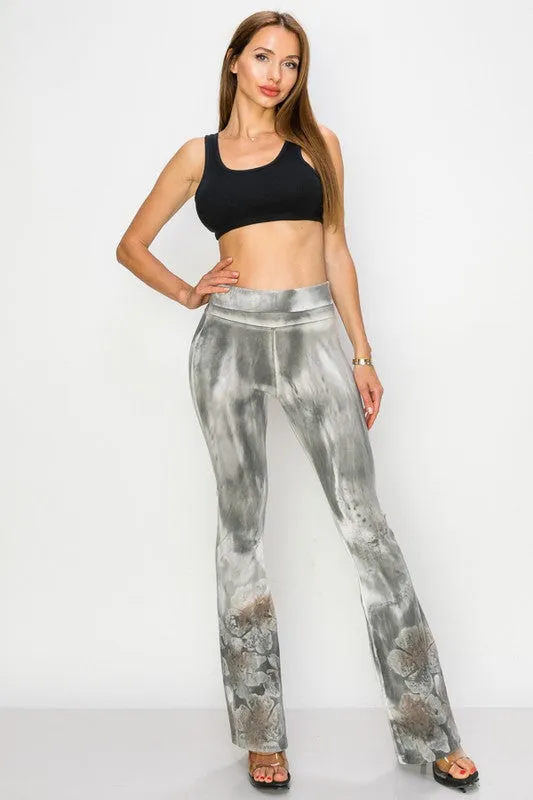 T-Party Floral Tie Dye Print Flare Pants - Gray