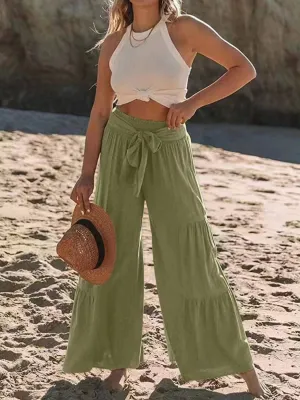 Tied Ruched Wide Leg Beach Pants