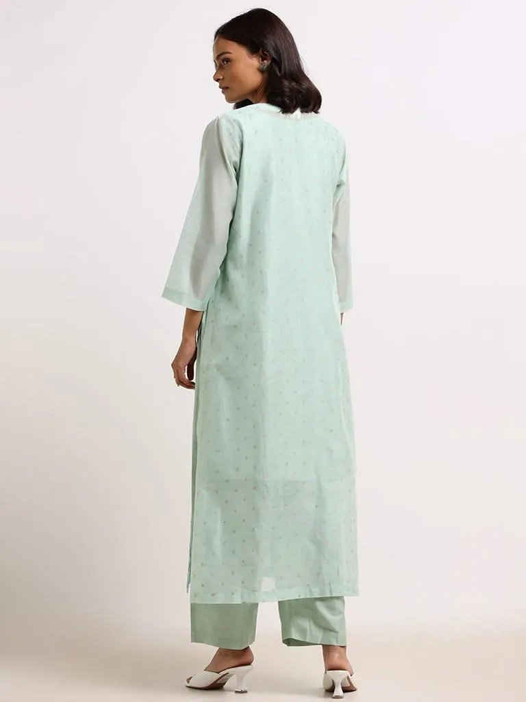 Vark Turquoise Floral Kurta, Pants with Jacket Set