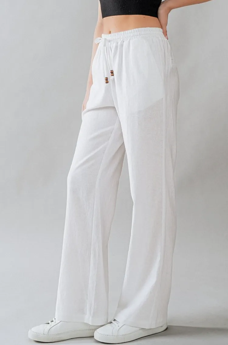 White Linen Drawstring Pant