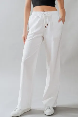 White Linen Drawstring Pant