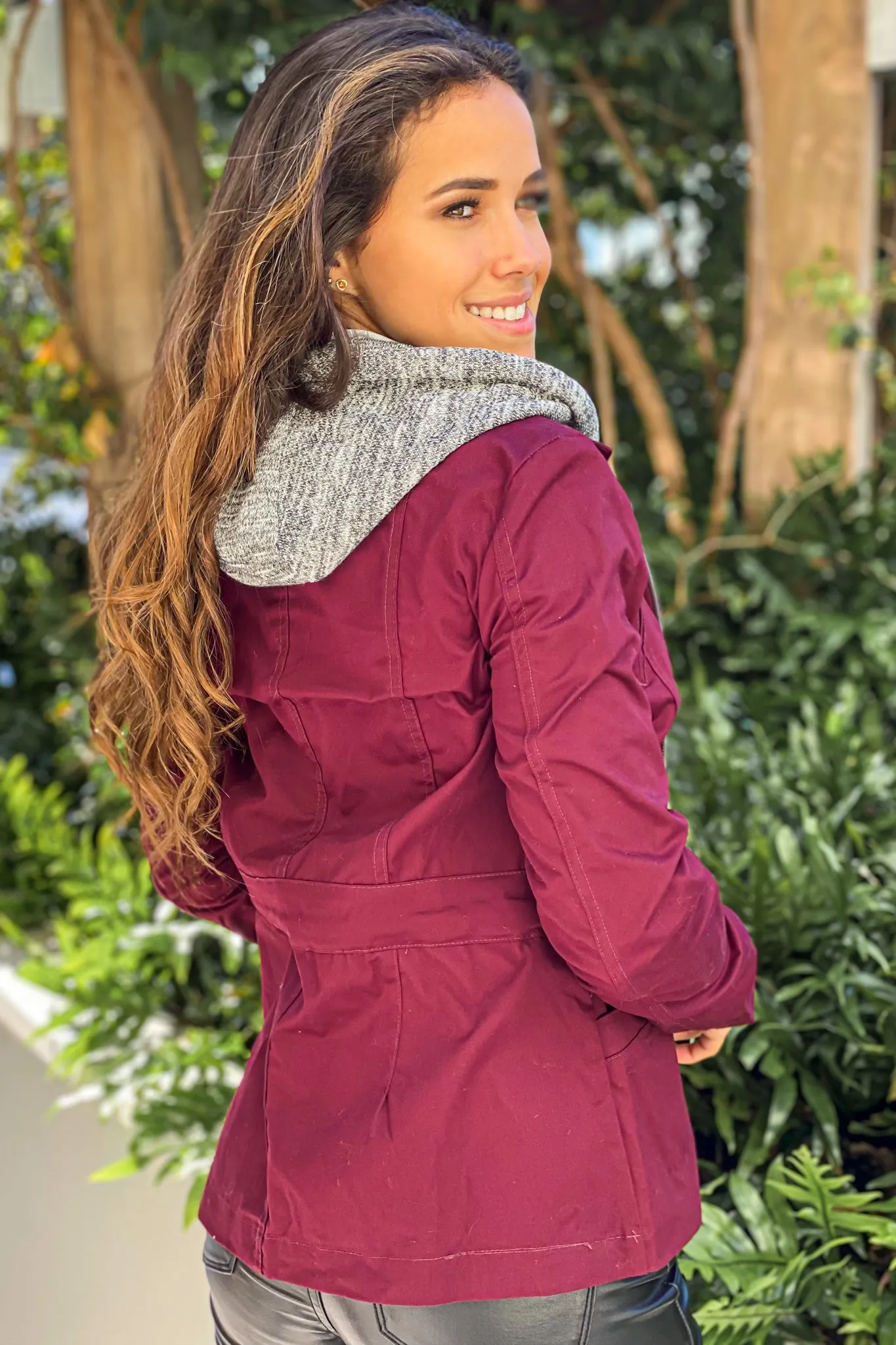 Wine Jacket with Gray Hood