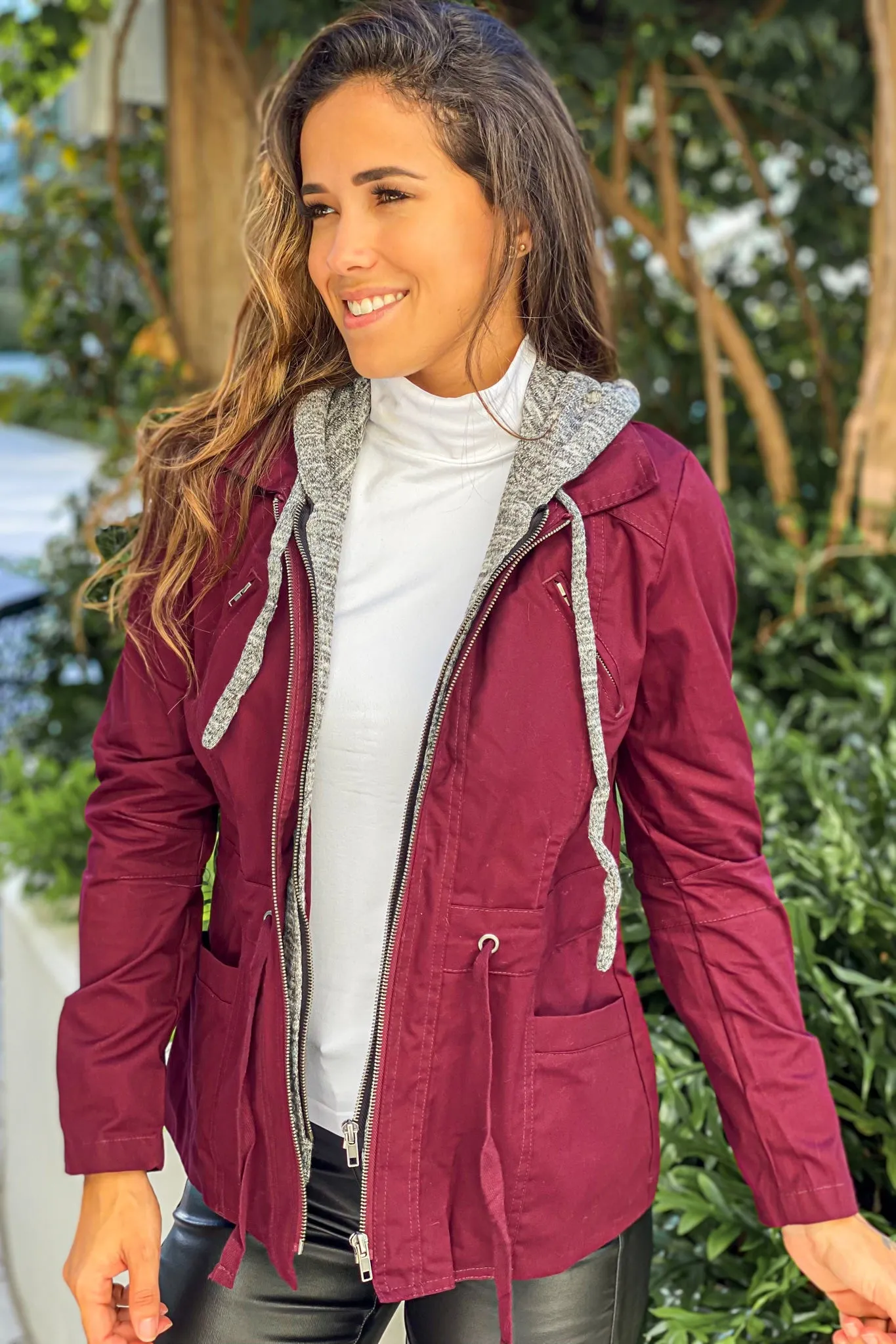 Wine Jacket with Gray Hood