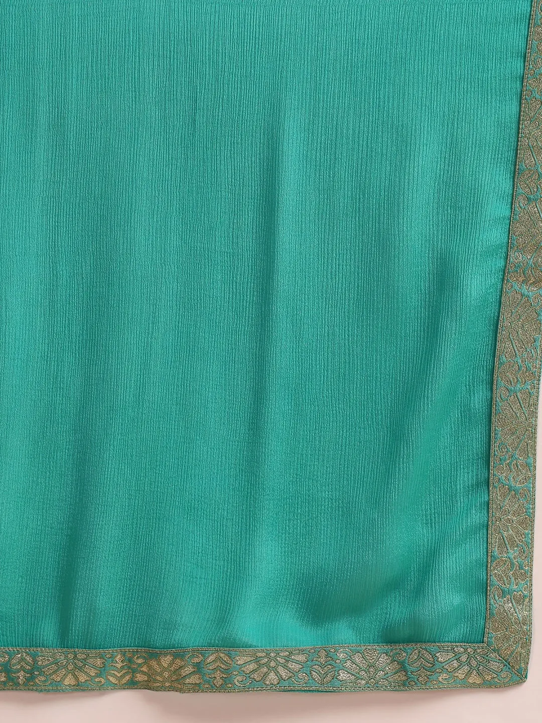 Women Sea Green Silk Blend Ethnic Motifs Woven Design Straight Kurta Trousers With Dupatta