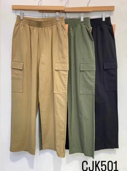 Woven Wide Leg Cargo Pants - Regular