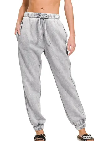 Zenana Comfort Acid Wash Fleece Sweatpants